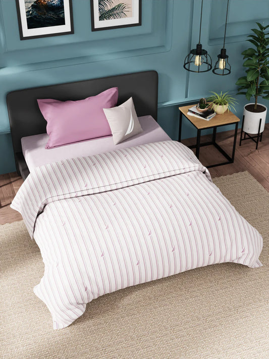 Super Soft 100% Cotton Fabric Comforter For All Weather (stripe-grey/plum)