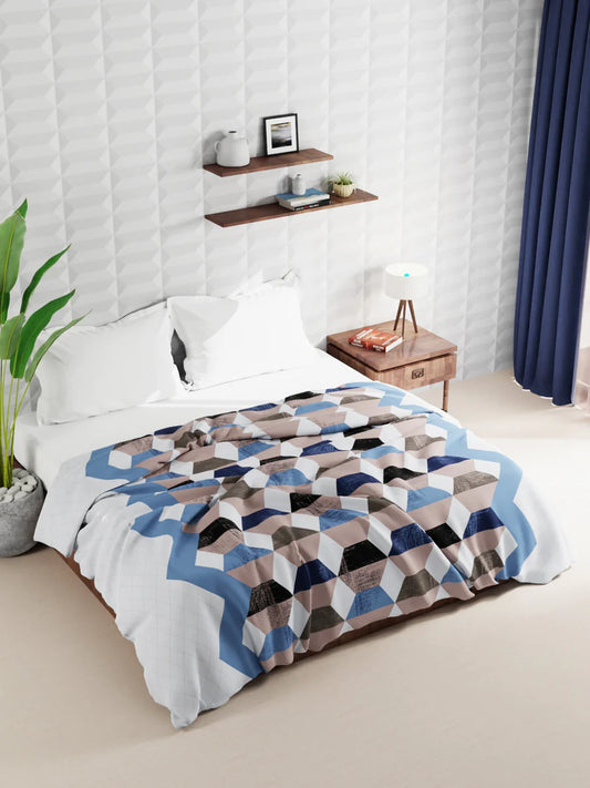 Super Soft Microfiber Double Comforter For All Weather (geometric-brown/blue)