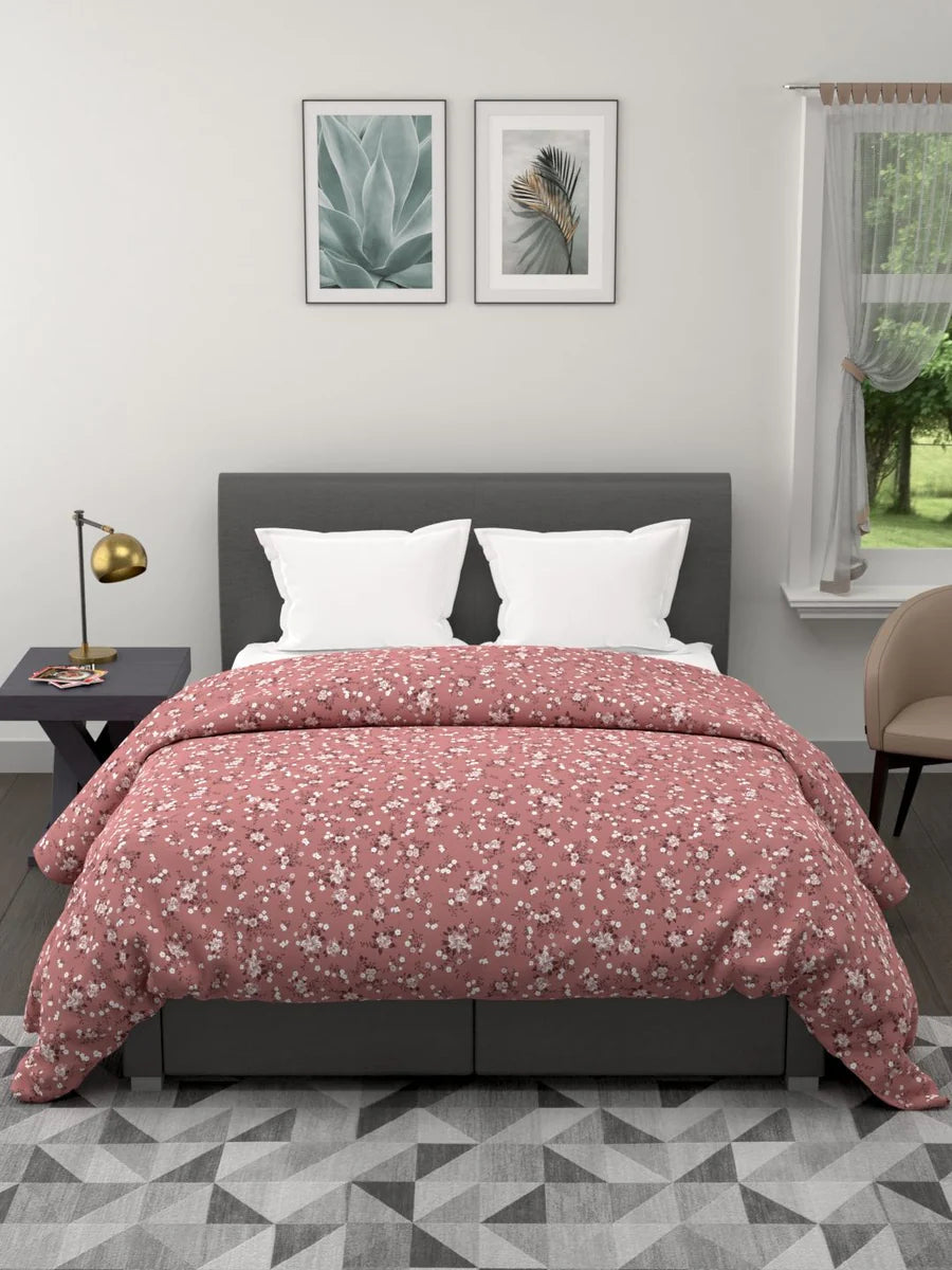 Super Soft Microfiber Double Comforter For All Weather (floral-brick red)