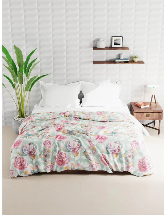 Super Soft Microfiber Double Comforter For All Weather (floral-mint/peach)