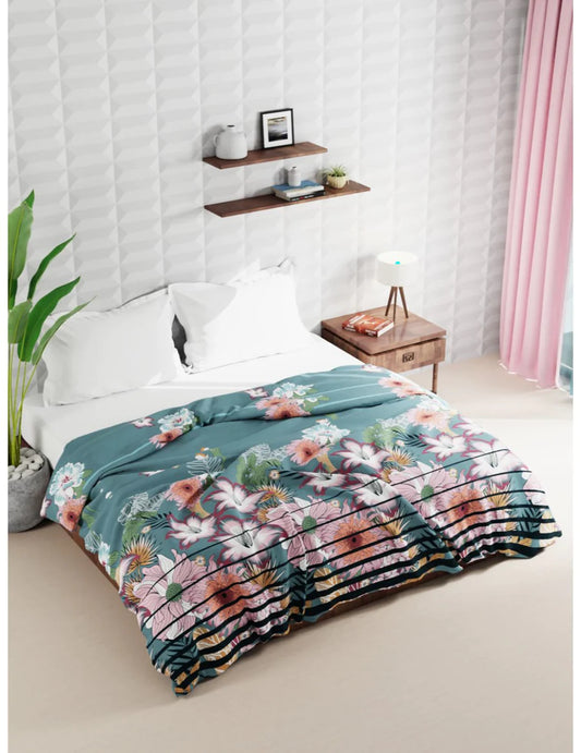 Super Soft Microfiber Double Comforter For All Weather (floral-pink/green)