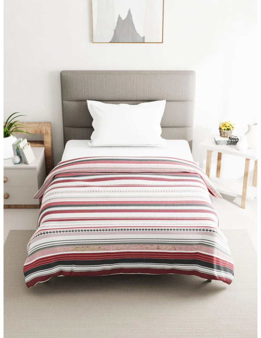 Super Soft 100% Natural Cotton Fabric Single Comforter For All Weather (stripe-red/black)