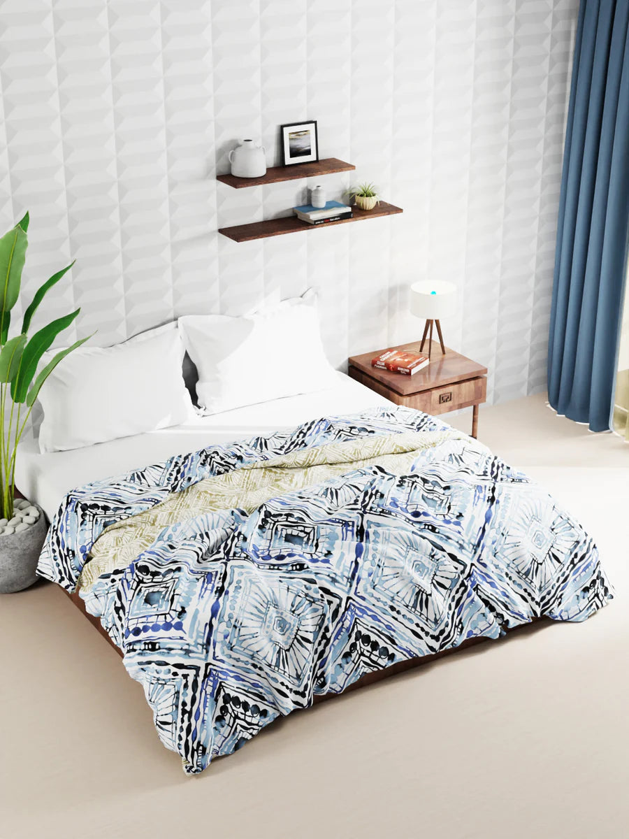 Super Soft Microfiber Double Comforter For All Weather (geometrical-blue)