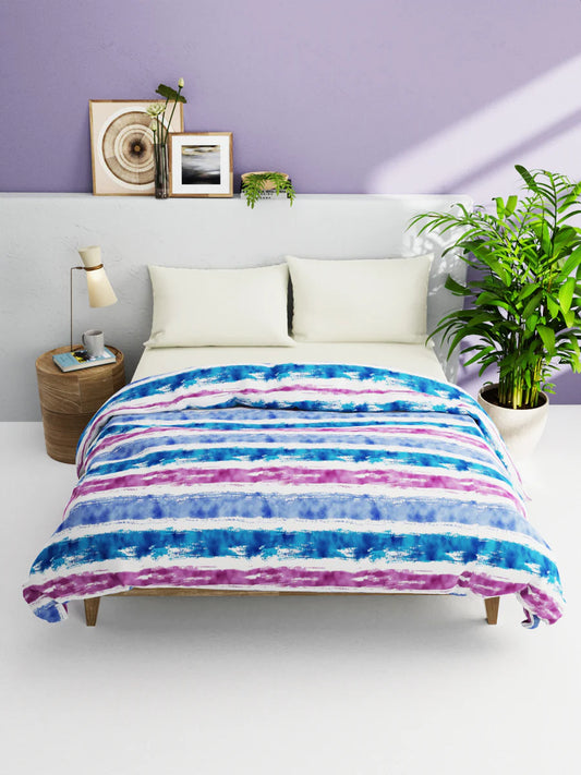 Super Soft 100% Natural Cotton Fabric Double Comforter For Winters (stripe-blue/pink)