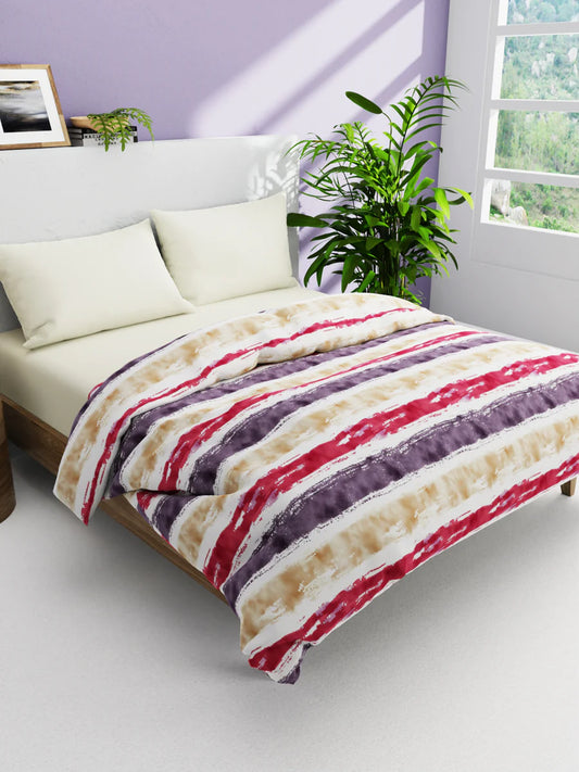 Super Soft 100% Natural Cotton Fabric Double Comforter For Winters (stripe-beige/plum)