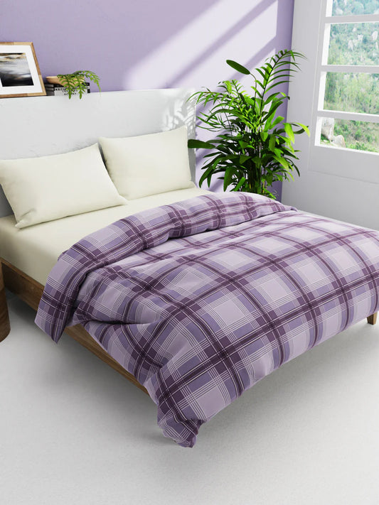 Super Soft 100% Natural Cotton Fabric Double Comforter For Winters (checks-purple)