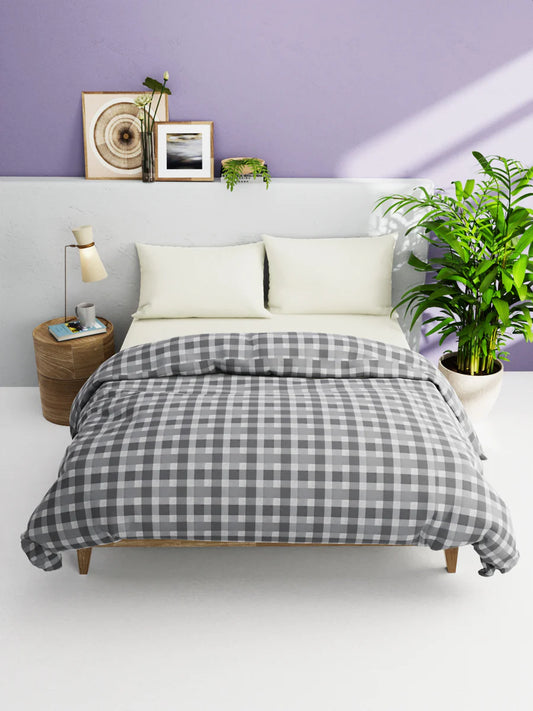 Super Soft 100% Natural Cotton Fabric Double Comforter For Winters (checks-grey)