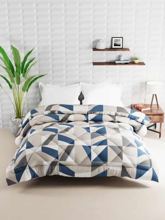 Super Soft Microfiber Double Comforter For All Weather (geometrical-blue/sand)