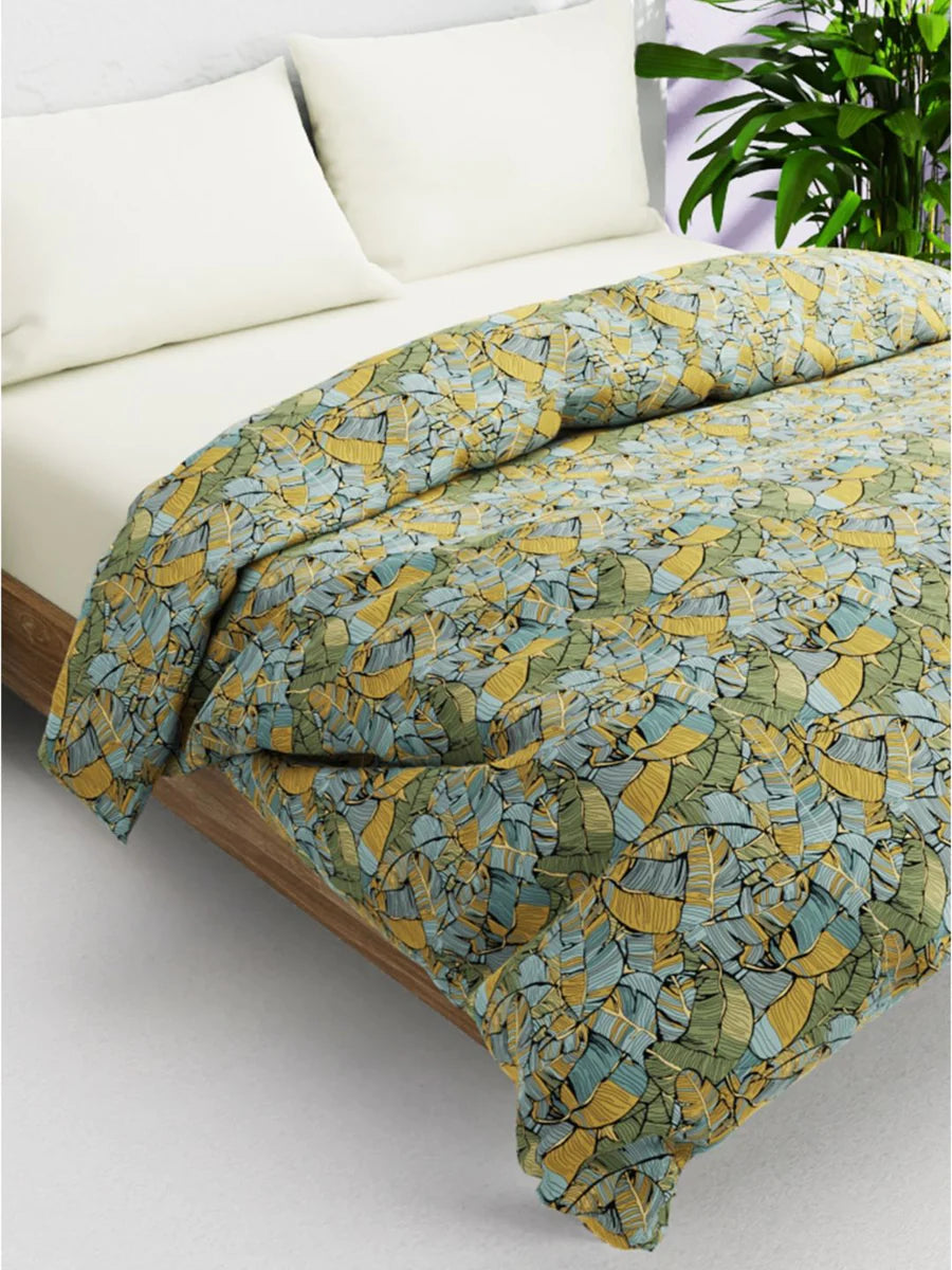 Super Soft 100% Natural Cotton Fabric Comforter For All Weather (floral-blue/multi)