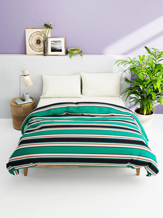 Super Soft 100% Natural Cotton Fabric Comforter For All Weather (stripe-dk.green/beige)