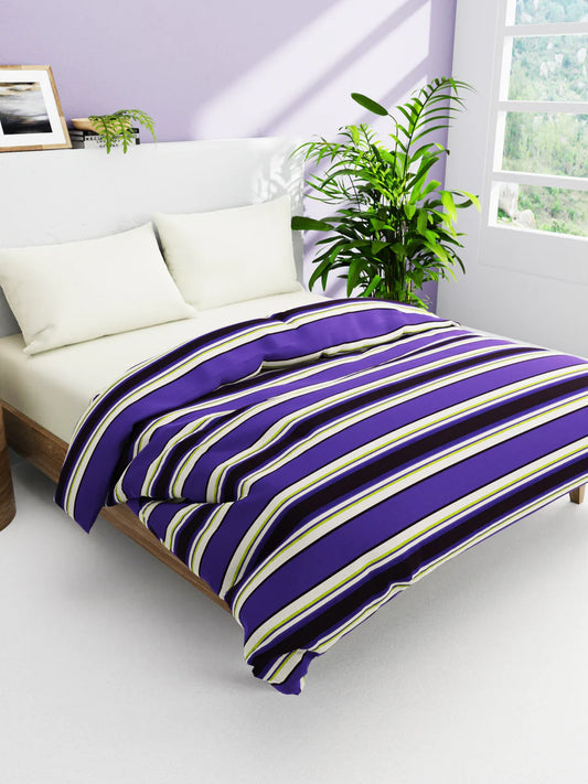 Super Soft 100% Natural Cotton Fabric Comforter For All Weather (stripe-purple/beige)