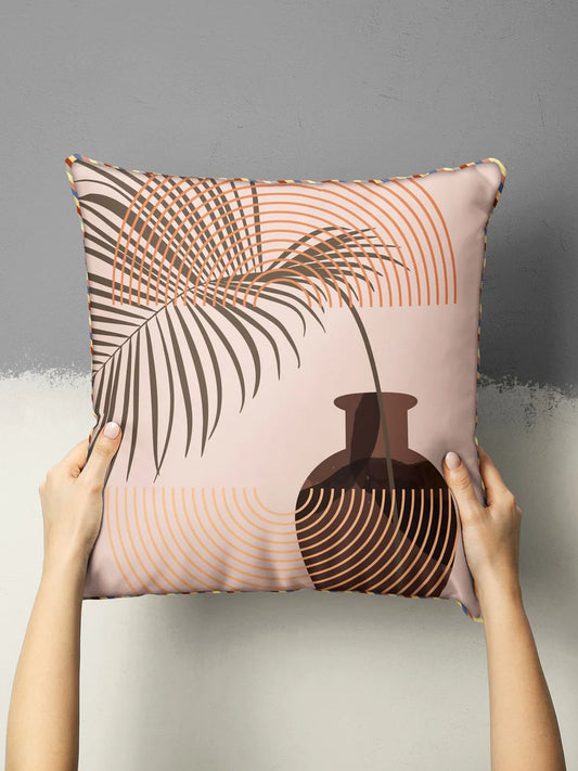 Designer Reversible Printed Silk Linen Cushion Covers (floral-geometric-earth/beige)