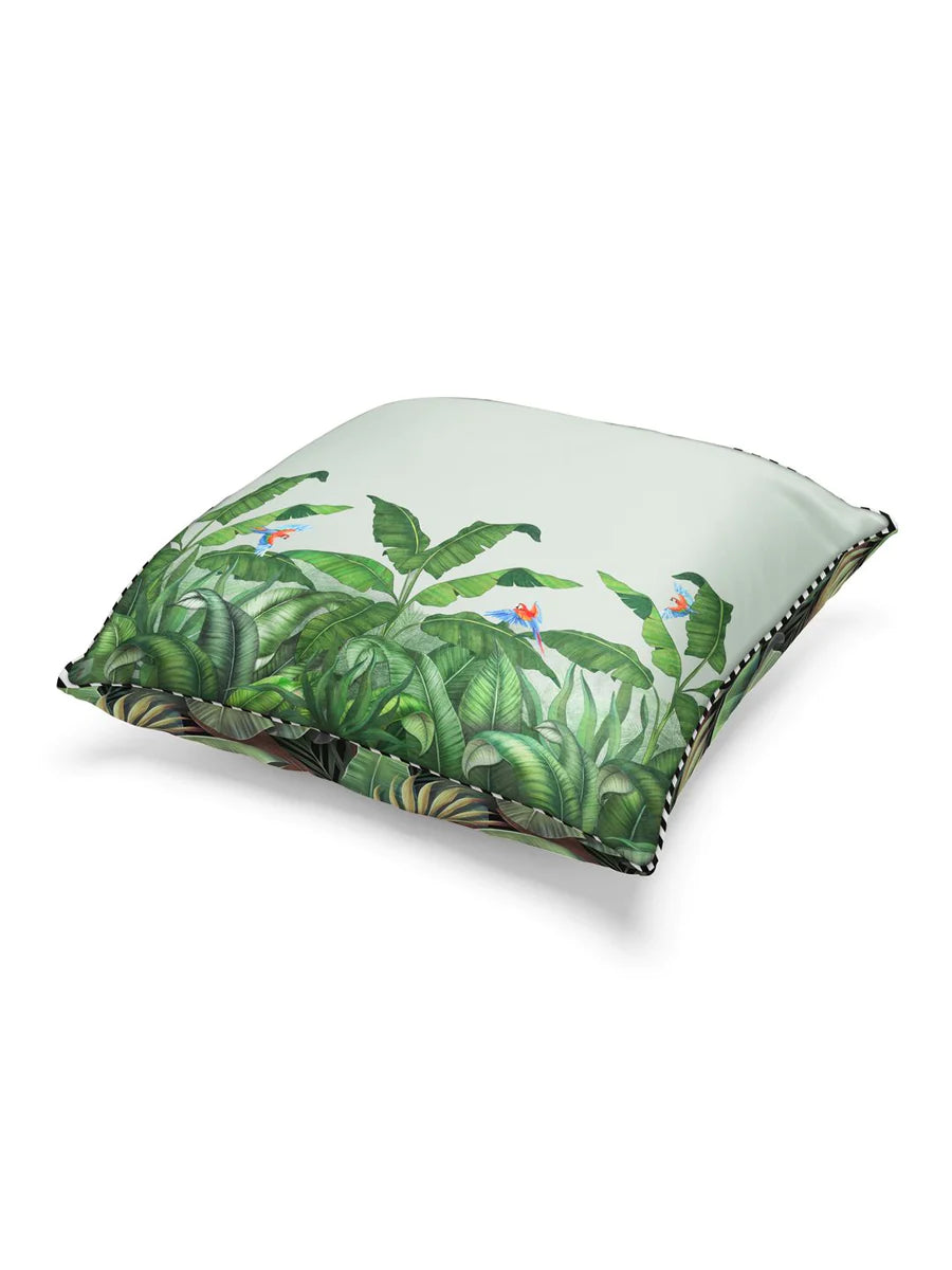 Designer Reversible Printed Silk Linen Cushion Covers (floral-black/green)