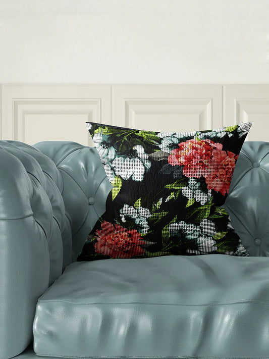 Designer Digital Printed Silky Smooth Cushion Covers (floral-pink/black)