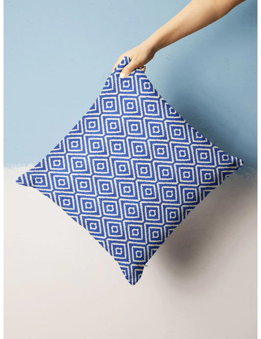 Decorative Hand Loom Cotton Jute Cushion Covers (geometric-blue/white)