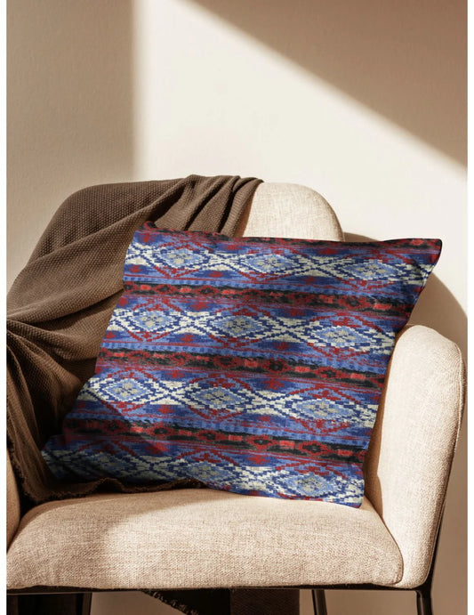 Decorative Hand Loom Cotton Jute Cushion Covers (ornamental-blue/multi)