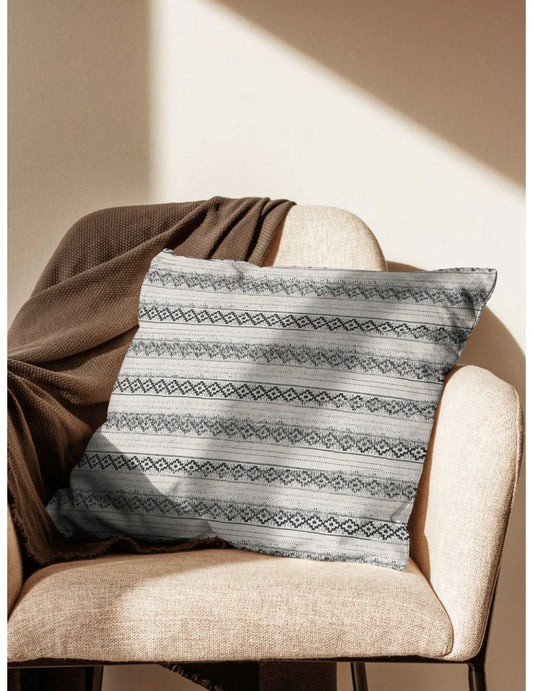 Decorative Hand Loom Cotton Jute Cushion Covers (stripe-black/white)