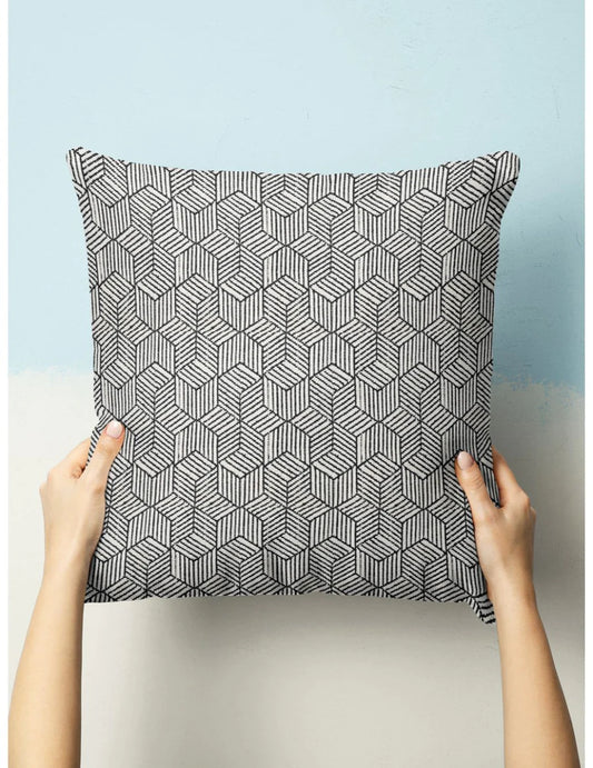 Decorative Hand Loom Cotton Jute Cushion Covers (geometric-black/off white)