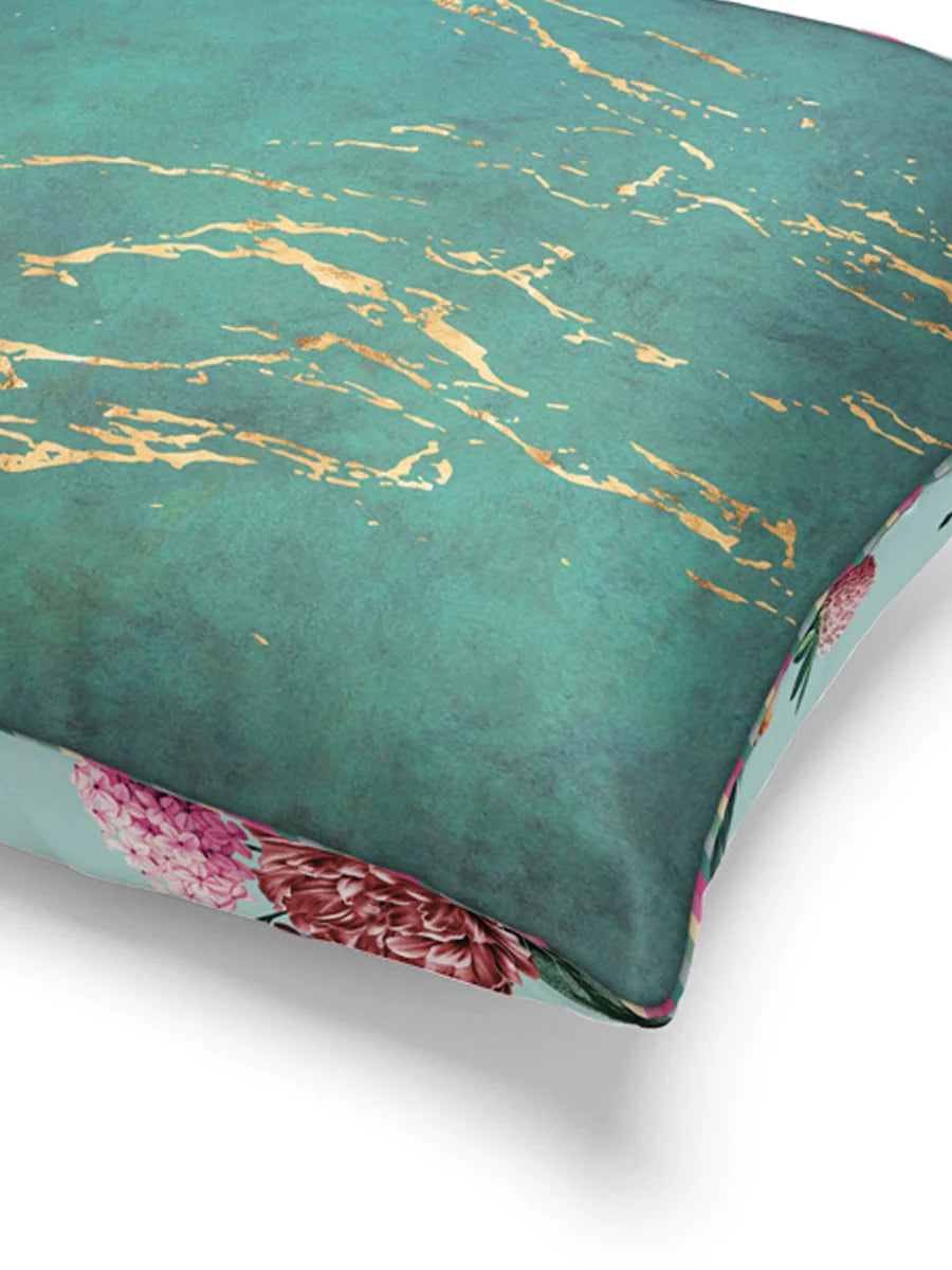 Designer Reversible Printed Silk Linen Cushion Covers (floral-abstract-mint/teal)
