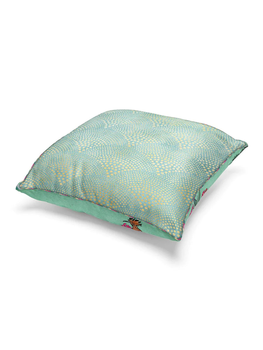 Designer Reversible Printed Silk Linen Cushion Covers (floral-ornamental-mint/teal)