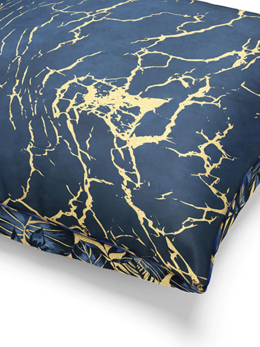 Designer Reversible Printed Silk Linen Cushion Covers (floral-abstract-navy/gold)