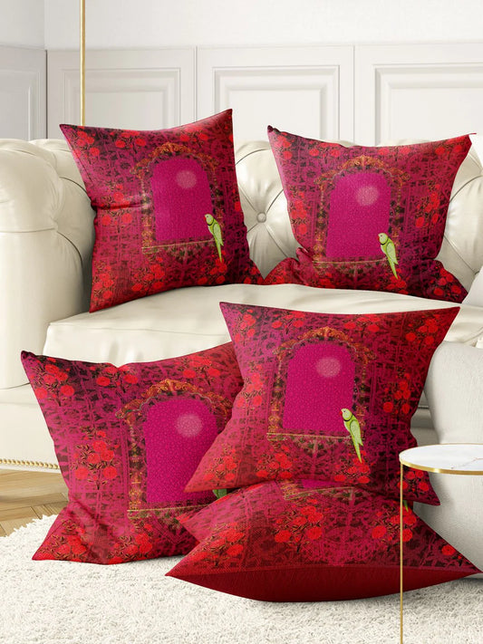 Designer Digital Printed Silky Smooth Cushion Covers (ruyal-red/green)