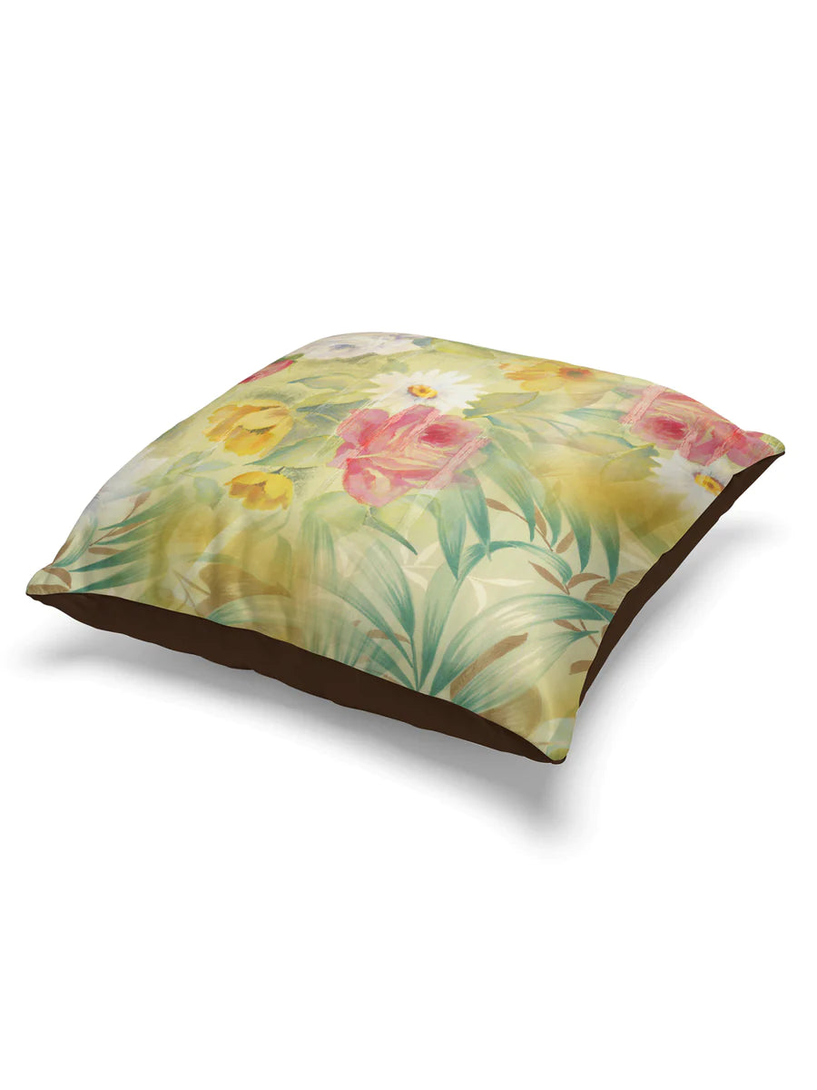 Designer Digital Printed Silky Smooth Cushion Covers (floral-yellow/green)