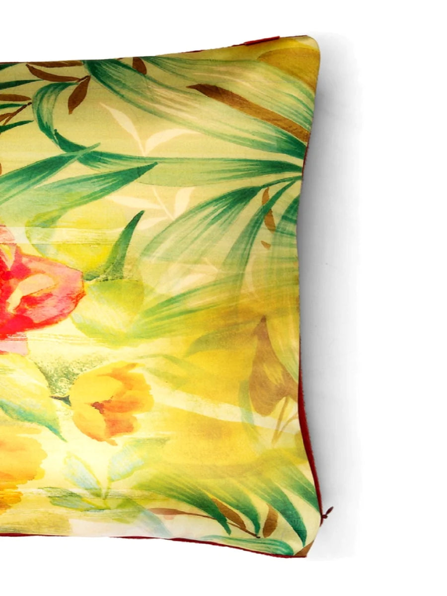 Designer Digital Printed Silky Smooth Cushion Covers (floral-yellow/green)