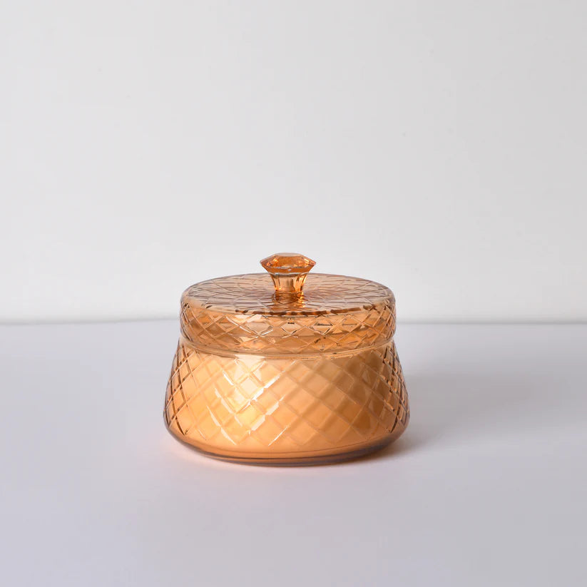 Diamond Knob Lid Jar | Amber