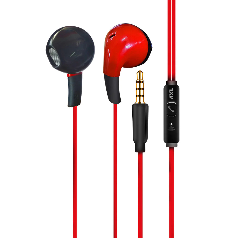 AXL EP-22 In-Ear | Stereo Wired Earphone | High Bass with in-Line mic | Ergonomic Design ( Red/Black)