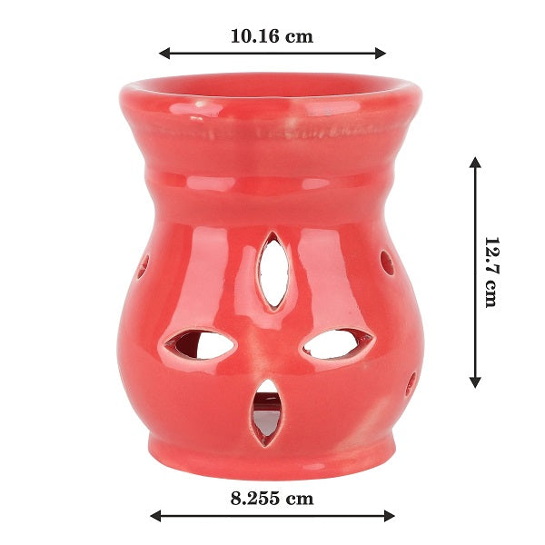 Tea Light Burner Red Color Matki Shape Diffuser Pot for Home Fragrance with 1 Tea Light Candle and 1 Scented Oils, Rosy Romance (10ml)