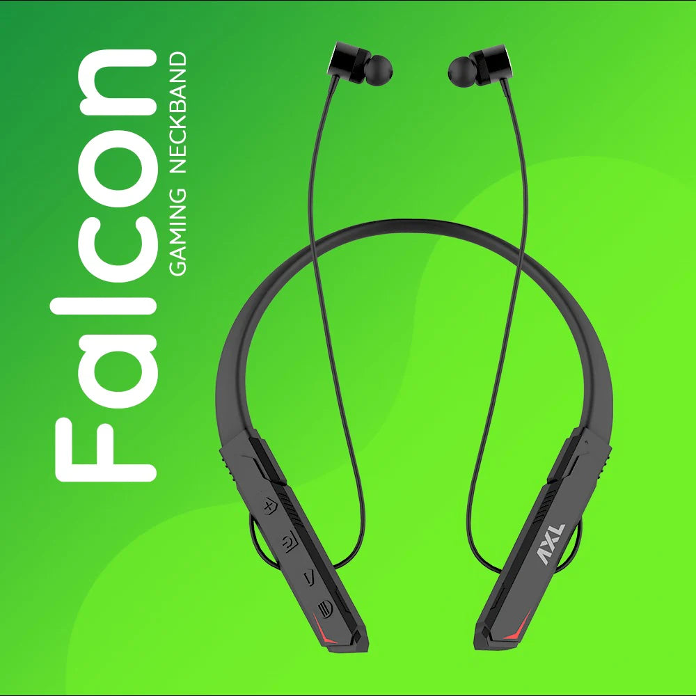 AXL GN01 Falcon Wireless Gaming Neckband Up to 30Hrs Playtime, Bluetooth 5.0, 3D Sound Quality with Mic, Type-C Charging, IPX4 (Black)