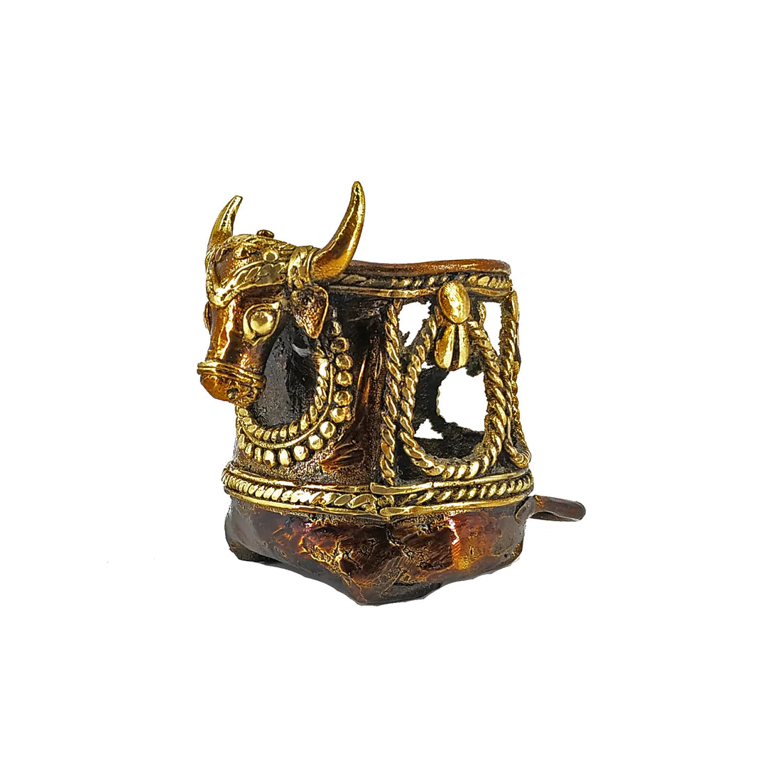 Handmade Brass Dhokra Art Bull Head Design Pen Holder (Bronze color, 3.5 inch)