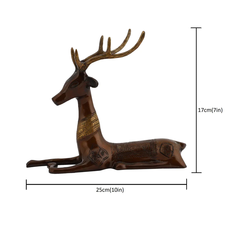Art Brass Deer Sitting Statue