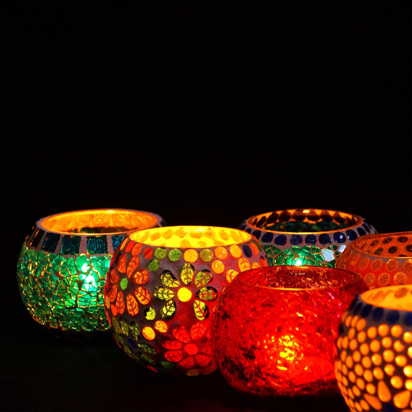 Candle Glass Tealight Holders/ Pack of 3 – Multicolored Glass T-lite Votive with 3 Tea Light Candle
