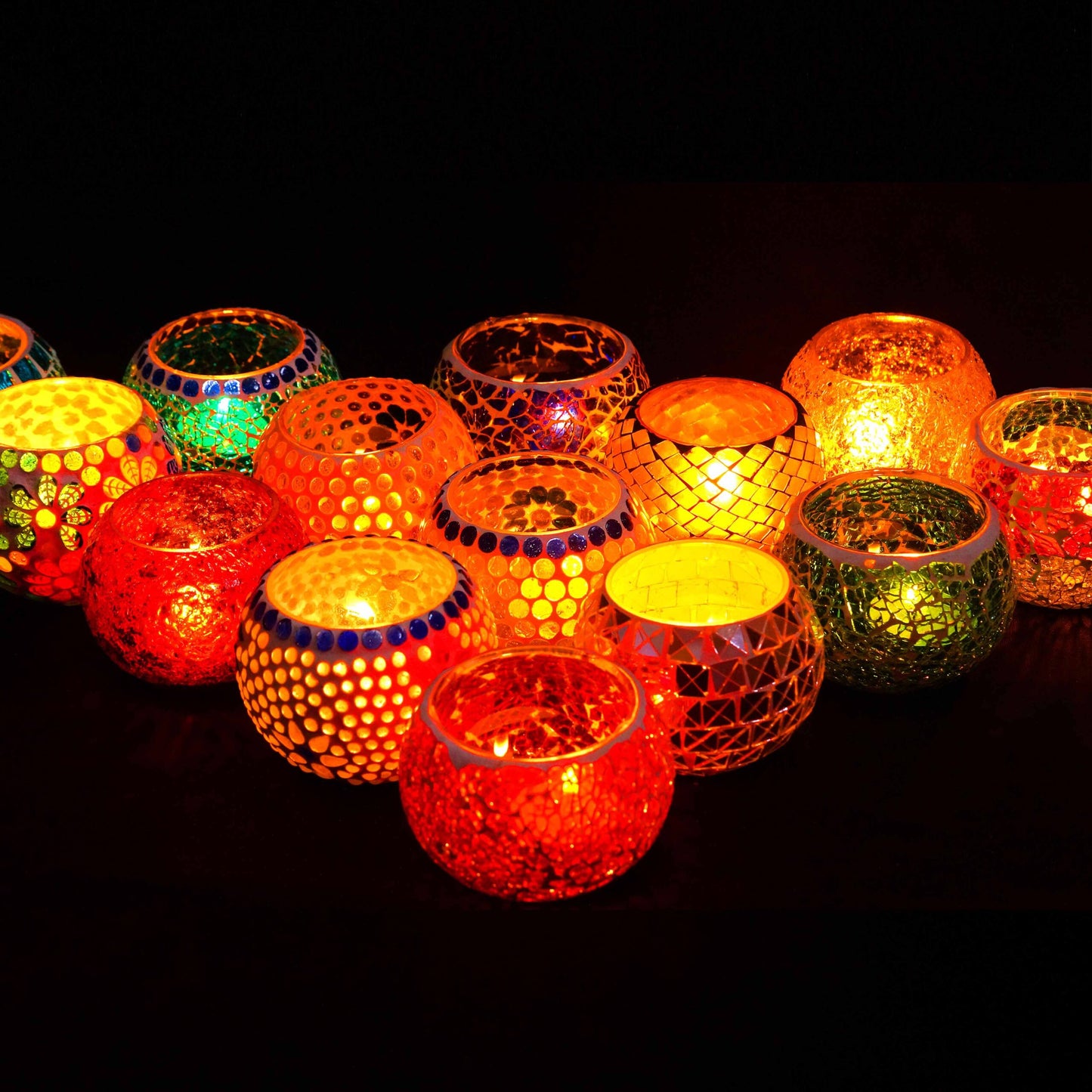 Mosaic Glass Tealight Candle Holders/ Diwali Decoration Items for Home Décor | Pack of 4