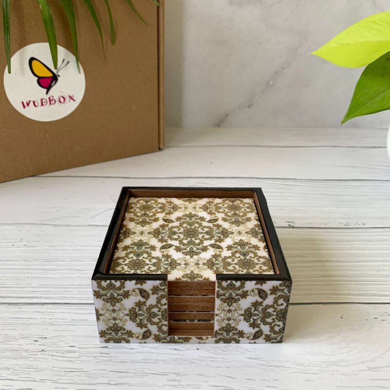 Printed Handmade MDF Tea Coasters (Set of 6 with Case) Multiple Designs