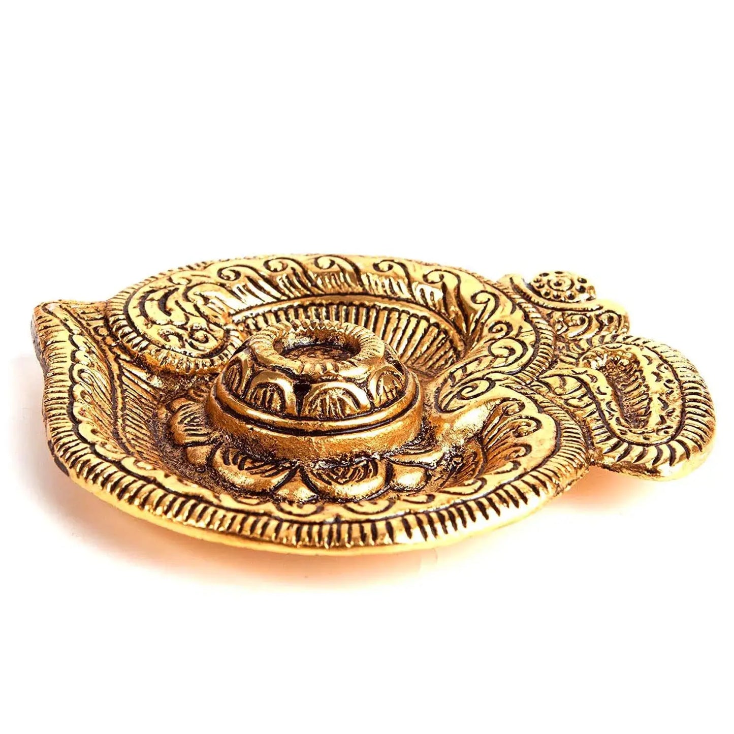Om Shaped Metal Gold Plated Incense Stick Holder (Agarbatti Stand)