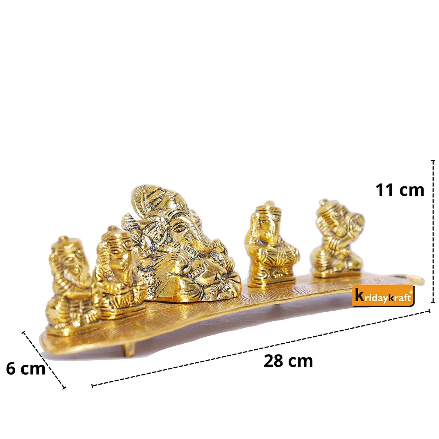 White Metal Gold Plated Ganesha on Leaf with Musical Instrument Statue