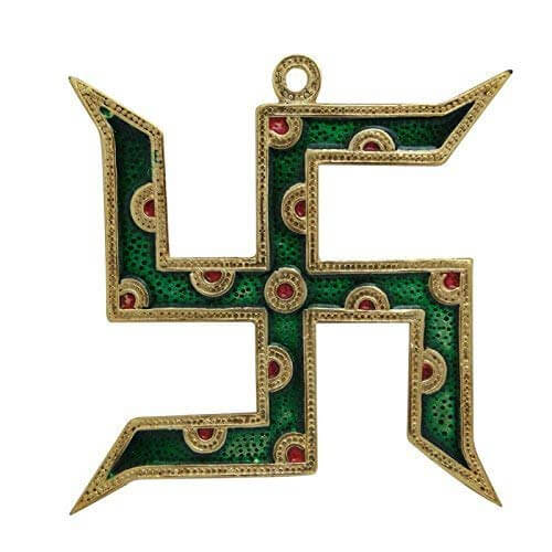 Prince Home Decor & Gifts Wall Hanging Swastika Gold Plated with Green Meena Work for Home Decor