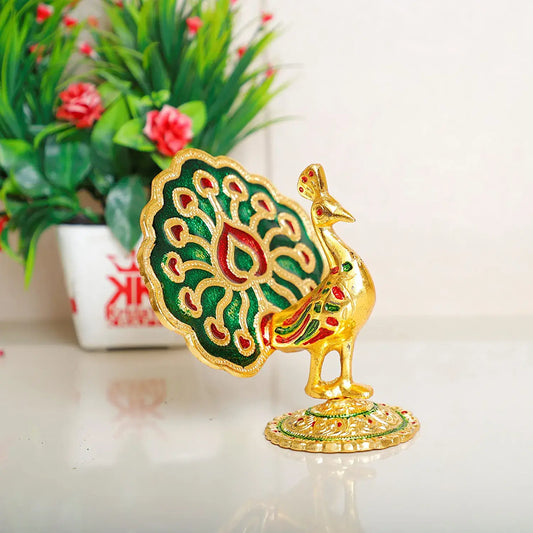 Multicolor Peacock Metal Statue Idol Decorative Showpiece Feng Shui As Table Top Figurine for Living Room Bedroom Home Office Décor for Decoration & Gifting Purpose