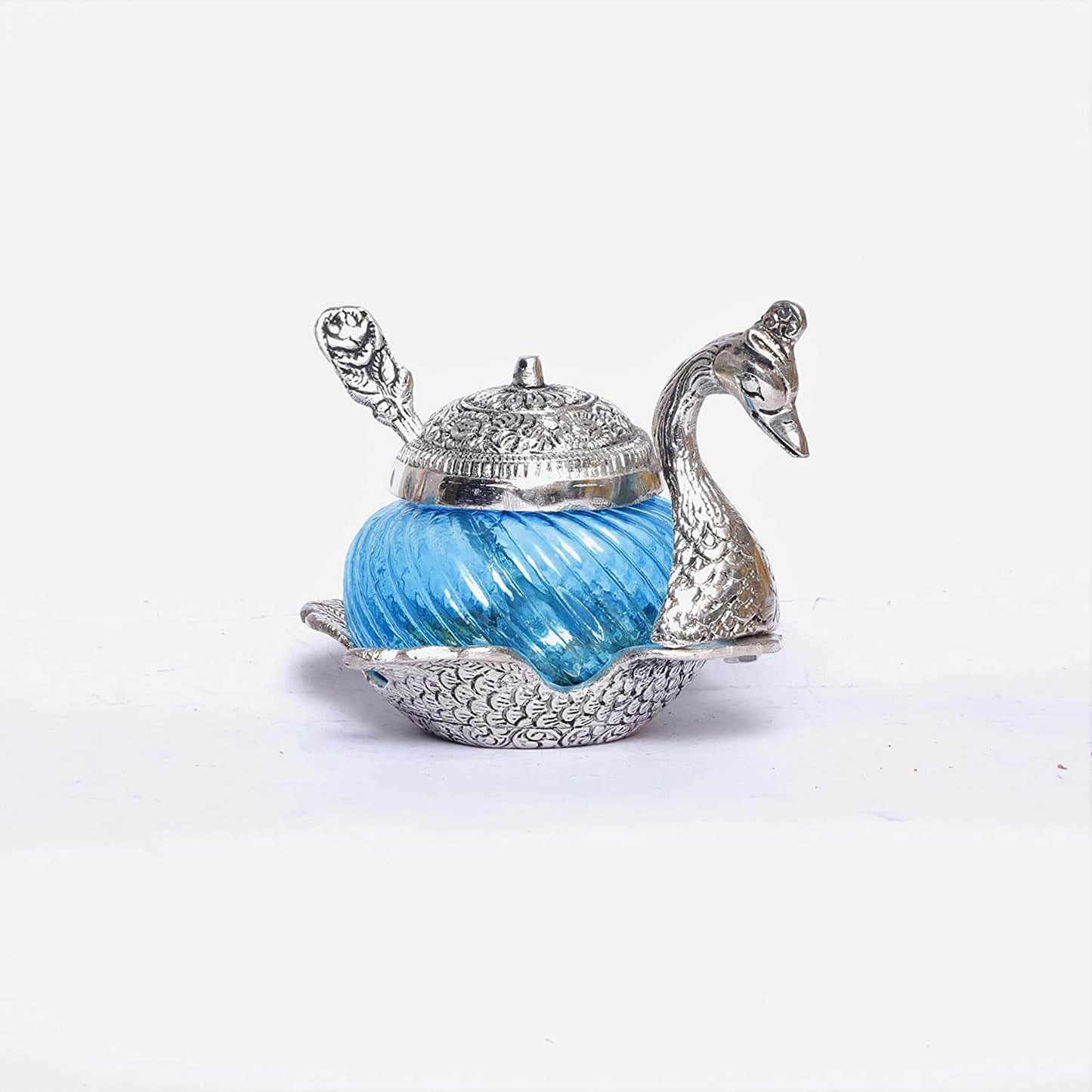 Metal Duck Shape Glass Bowl with Spoon for Saunf Supari & Dry Fruit Bowl