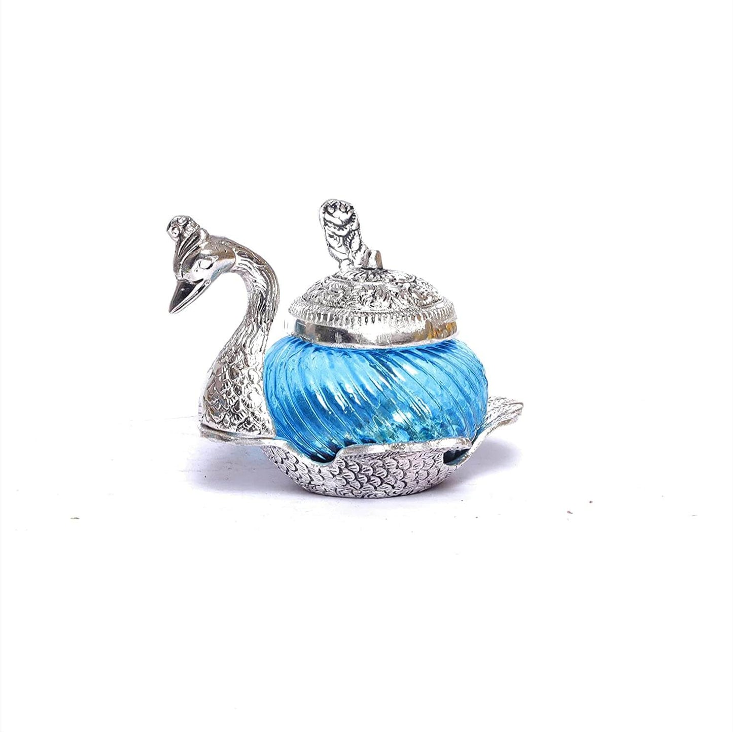 Metal Duck Shape Glass Bowl with Spoon for Saunf Supari & Dry Fruit Bowl