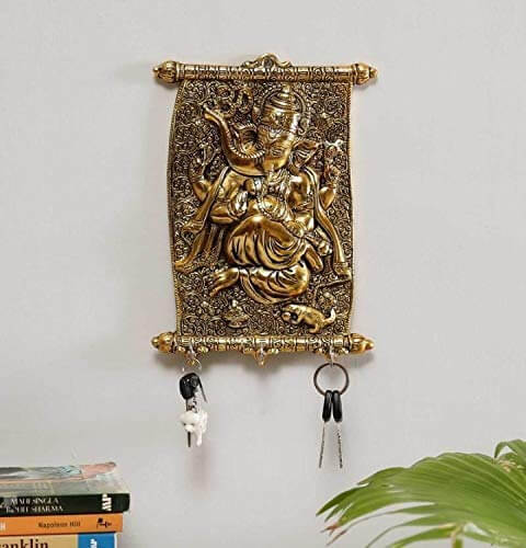 Aluminium Calendar Ganesha ji Key Holder Decorative for Wall (Golden)