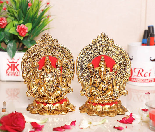 Metal Laxmi Ganesh Statue/Murti for Pooja Room & Home Office Decor