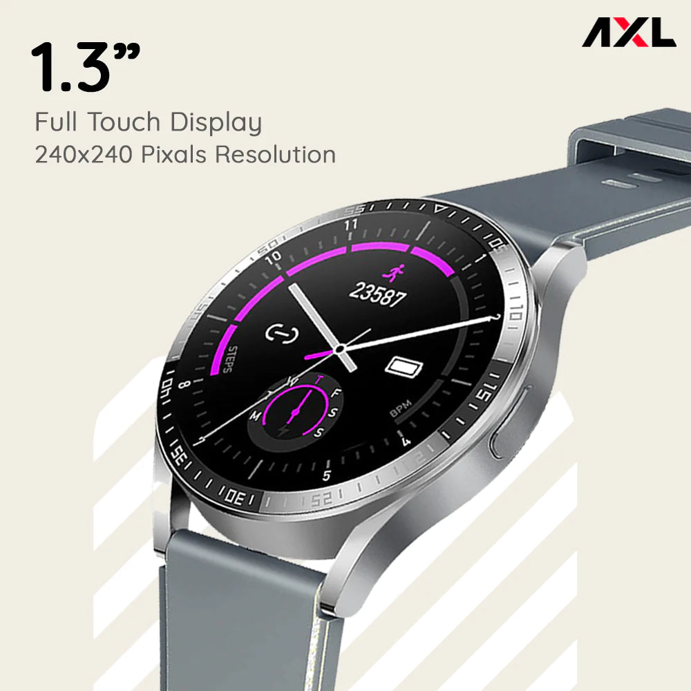 AXL Pulse LifeFit Smart Watch | Bluetooth Calling | Full Touch | Health & Multi Fitness Mode with 24/7 Heart Rate Monitor | Up to 10-15 Days Battery Life | IP67 Waterproof Black, Grey