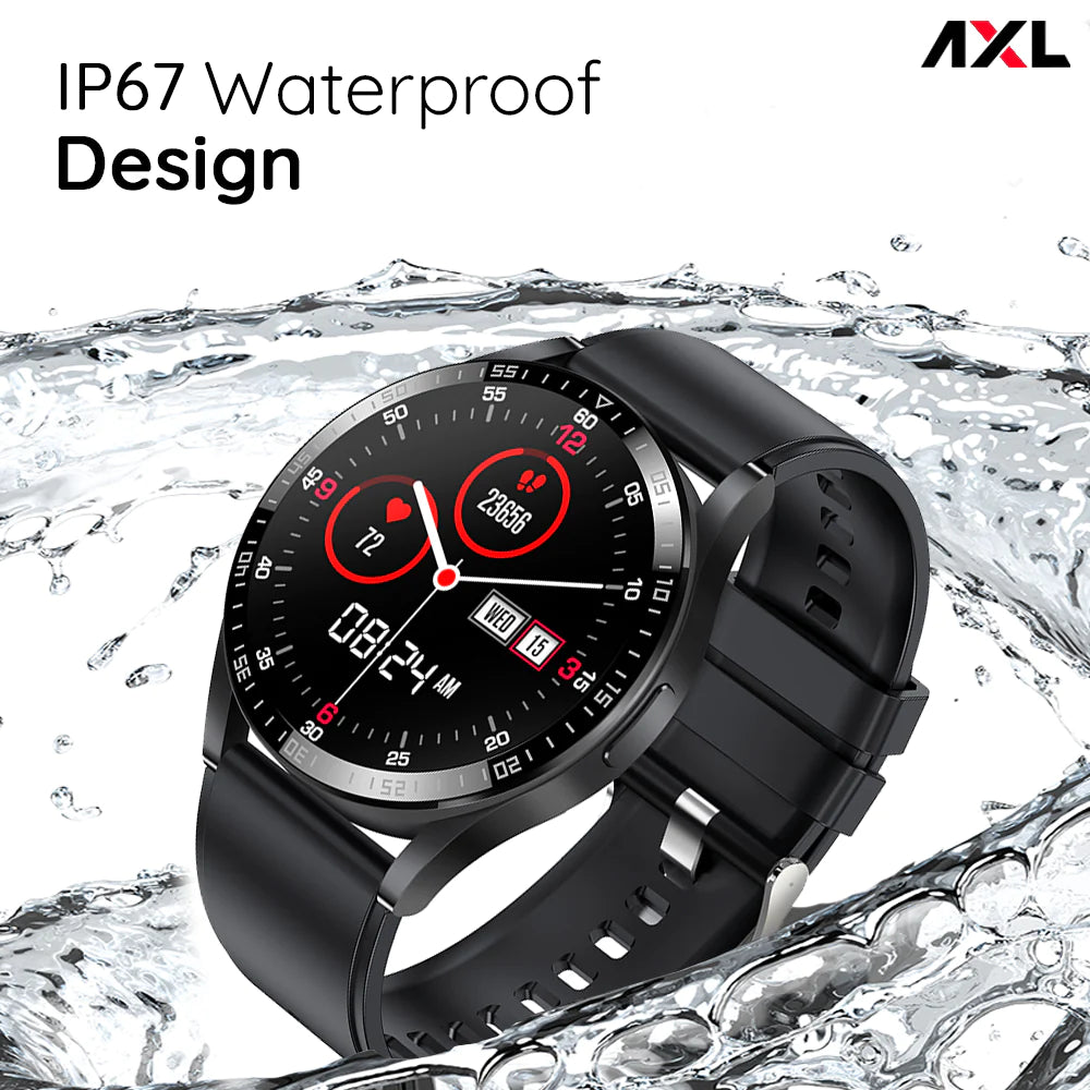 AXL Pulse LifeFit Smart Watch | Bluetooth Calling | Full Touch | Health & Multi Fitness Mode with 24/7 Heart Rate Monitor | Up to 10-15 Days Battery Life | IP67 Waterproof Black, Grey