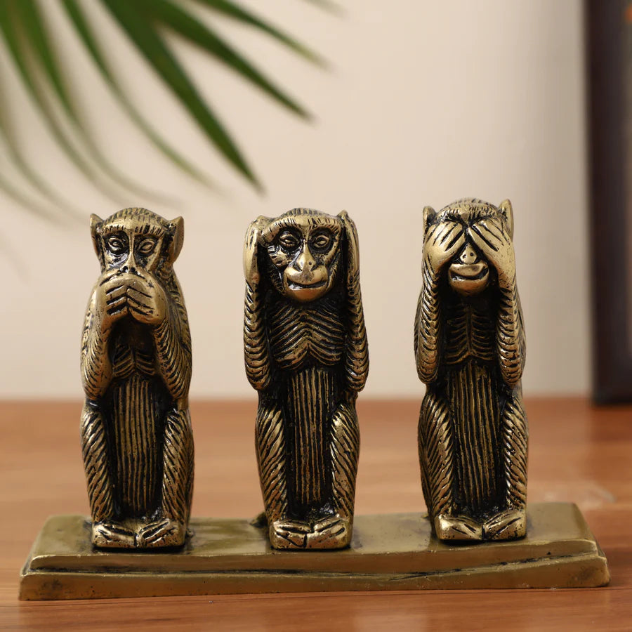 3 Monkeys Brass Statue Brown (Pack of 1)
