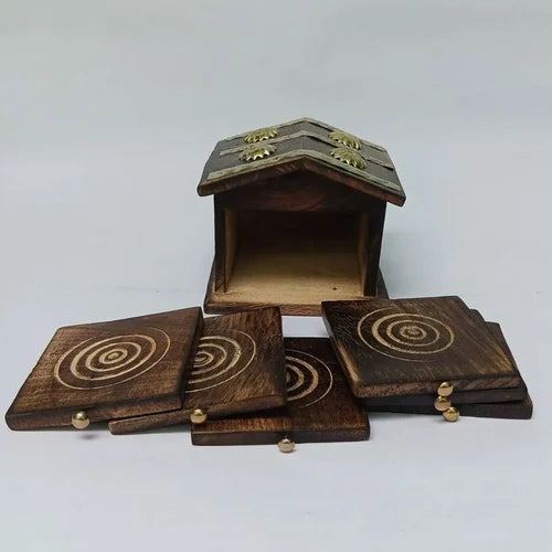 Brown Hut Wooden Tea Coaster