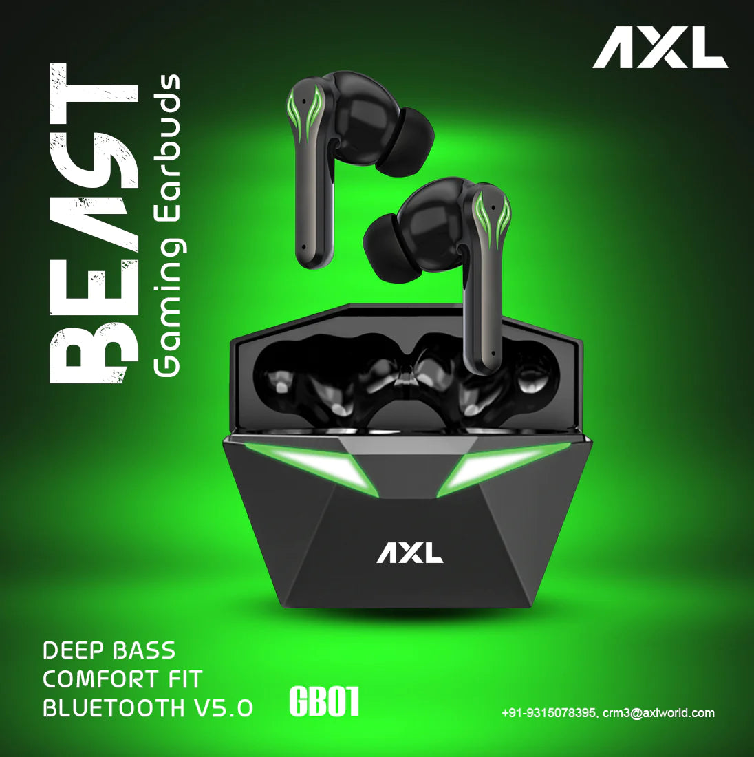 AXL GB01 Wireless Gaming Earbuds with In-line Double Mic for Environmental Noise Cancellation